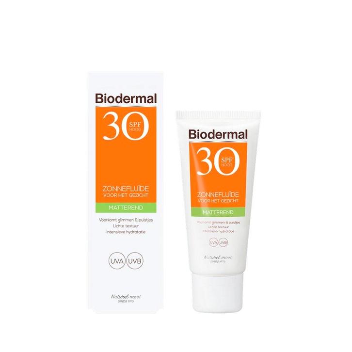 Biodermal SPF30 Matterende Zonnefluïde voor je Gezicht, Sieraden, Tassen en Uiterlijk, Uiterlijk | Lichaamsverzorging, Nieuw, Verzenden