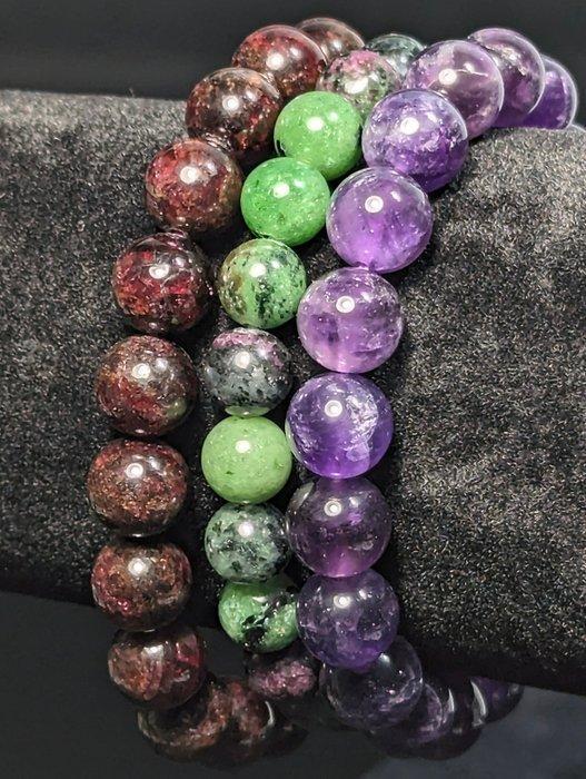 3 prachtige rode granaat, robijn in zoisiet, amethist, Verzamelen, Mineralen en Fossielen