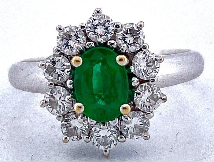 Ring - 18 karaat Witgoud Smaragd - Diamant, Sieraden, Tassen en Uiterlijk, Ringen
