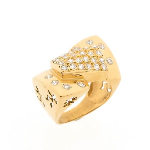 18 Krt. Gouden ring met zirconia (vintage gouden ring), Sieraden, Tassen en Uiterlijk, Ringen, Dame, Met edelsteen, Overige kleuren