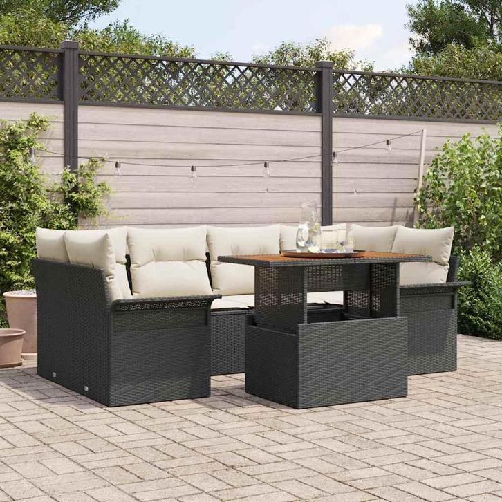 vidaXL Tuin Sofa Set met opslag 7 pcs Zwart Poly riet, Tuin en Terras, Tuinsets en Loungesets, Nieuw, Rotan, Verzenden
