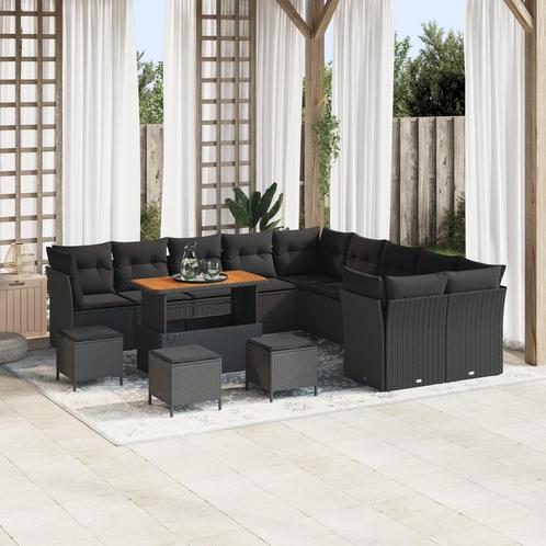 vidaXL 14-delige tuinsofa-set met kussens in zwart poly riet, Tuin en Terras, Tuinsets en Loungesets, Nieuw, Verzenden