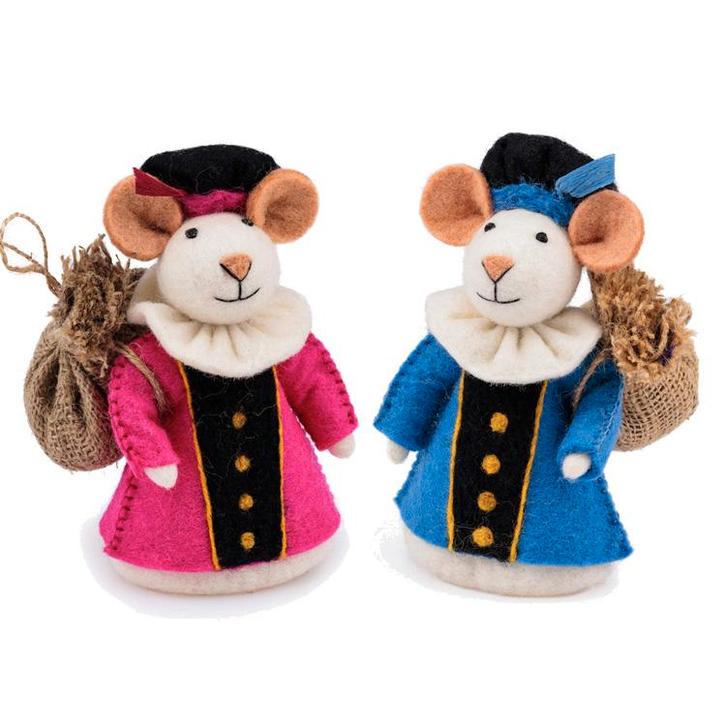 Vilten Pietermuizen Blauw en Fuchsia - 18cm NIEUW, Kinderen en Baby's, Kinderkamer | Inrichting en Decoratie, Nieuw, Ophalen of Verzenden