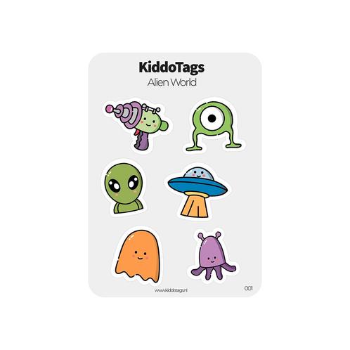 KiddoTags - Sticker Sheet 001 - Alien World, Hobby en Vrije tijd, Stickers en Plaatjes, Sticker, Nieuw