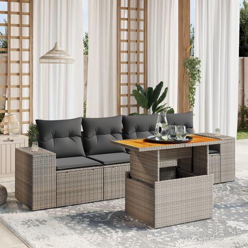 vidaXL 5-delige Loungeset met kussens poly rattan grijs, Tuin en Terras, Tuinsets en Loungesets, Loungeset, Nieuw, Rotan, Verzenden
