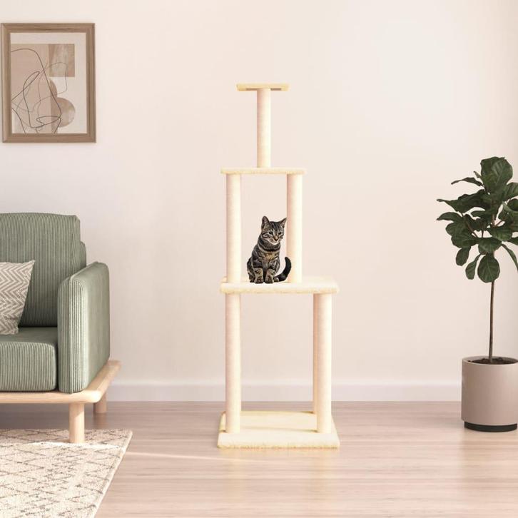 vidaXL Kattenmeubel met sisal krabpalen 149 cm crèmekleurig, Dieren en Toebehoren, Katten-accessoires, Nieuw, Verzenden