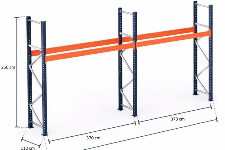 Mecalux palletstelling gebruikt met liggers 370cm en hoog..., Zakelijke goederen, Kantoor en Winkelinrichting | Magazijn, Stelling en Opslag