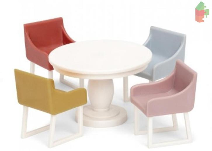 Lundby Poppenhuis Basic - Eetkamerset Wit/Pastel, Kinderen en Baby's, Speelgoed | Poppenhuizen, Nieuw, Ophalen of Verzenden