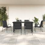 vidaXL 7-delige Tuinset textileen en staal zwart, Verzenden, 6 zitplaatsen, Nieuw, Rvs