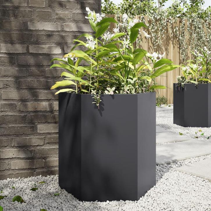 vidaXL Plantenbakken 2 st zeshoek 46x40x45 cm staal zwart, Tuin en Terras, Bloembakken en Plantenbakken, Nieuw, Metaal, Verzenden