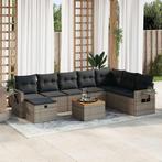 vidaXL 9-delige Loungeset met kussens poly rattan grijs, Tuin en Terras, Verzenden, Nieuw, Rotan, Loungeset