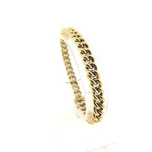 Massief gouden gourmetschakel armband | 18 cm, Sieraden, Tassen en Uiterlijk, Armbanden, Overige kleuren, Gebruikt, Goud, Ophalen of Verzenden