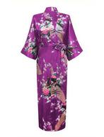 KIMU® Kimono Paars 7/8e L-XL Yukata Satijn Boven dekel Lange, Kleding | Dames, Carnavalskleding en Feestkleding, Ophalen of Verzenden