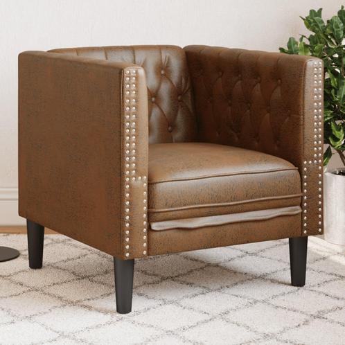 vidaXL Fauteuil Chesterfield-stijl kunstsuède bruin, Huis en Inrichting, Banken | Bankstellen, Nieuw, Leer, Eenpersoons, Verzenden