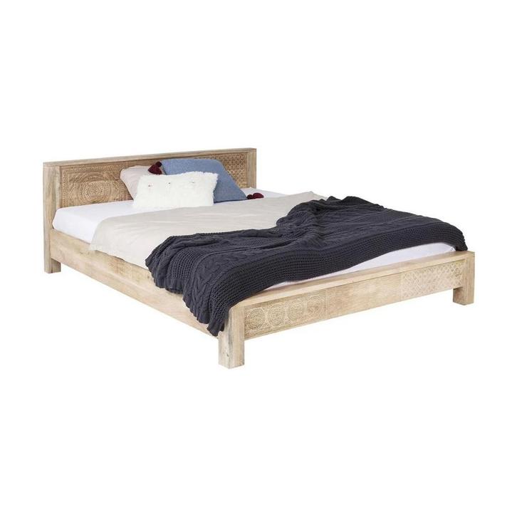 *WOONWINKEL* Kare Design Puro Bedframe Met Houtsnijwerk 160, Huis en Inrichting, Slaapkamer | Bedden, Bruin, Nieuw, Verzenden