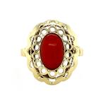 Gouden ring met bloedkoraal 14 krt, Ophalen of Verzenden, Nieuw