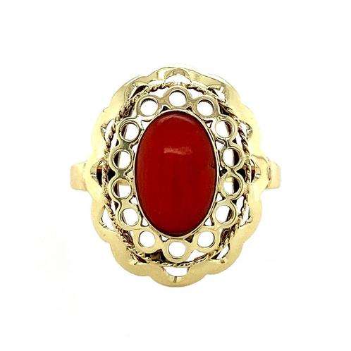 Gouden ring met bloedkoraal 14 krt, Sieraden, Tassen en Uiterlijk, Ringen, Nieuw, Ophalen of Verzenden
