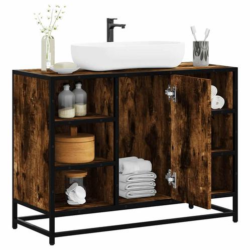 vidaXL Wastafelkast 80x33x60 cm bewerkt hout gerookt, Huis en Inrichting, Badkamer | Badkamermeubels, Nieuw, Minder dan 100 cm