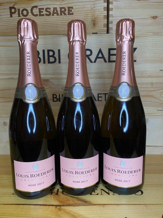 2017 Louis Roederer - Champagne Rosé - 3 Flessen (0.75, Verzamelen, Wijnen
