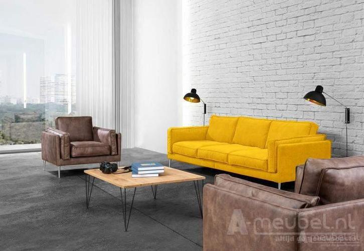 Bankstel Alverna - rechte banken - Geel, Huis en Inrichting, Banken | Bankstellen, Nieuw, Stof