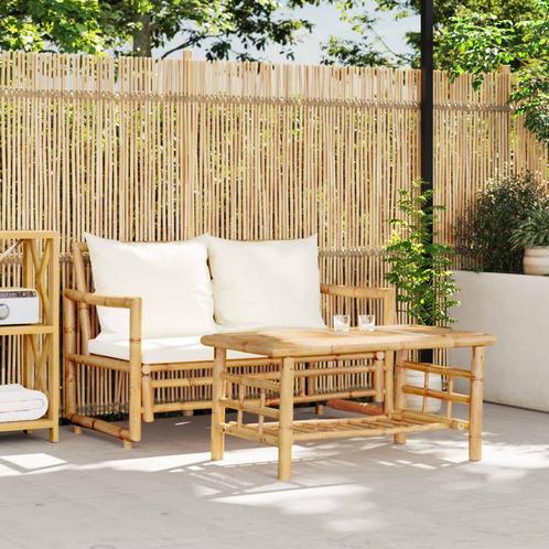 vidaXL 2-delige Loungeset met kussens bamboe, Tuin en Terras, Tuinsets en Loungesets, Loungeset, Nieuw, Hout, Verzenden