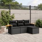 vidaXL 4-delige Loungeset met kussens poly rattan zwart, Verzenden, Nieuw, Rotan, Loungeset