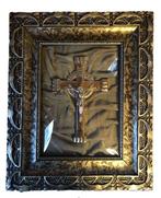 Art Deco Crucifix - Hout, Koper, Verzilverd, fineer -