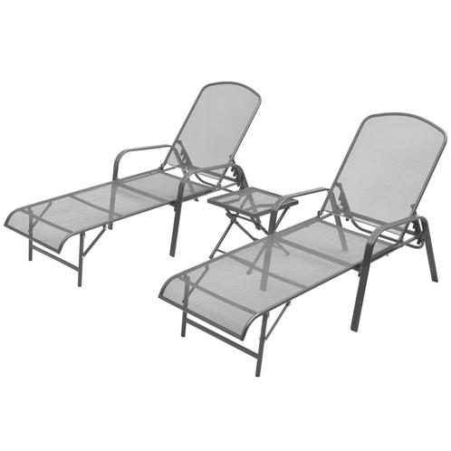 vidaXL Ligbedden 2 st met tafel staal antraciet, Tuin en Terras, Ligbedden, Nieuw, Verzenden