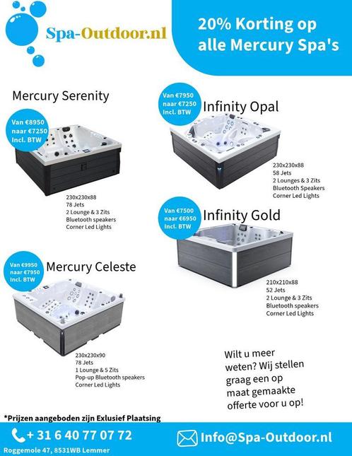 MEGA KORTING Zwemspas Jacuzzi Mercury Spa tot 20% korting, Tuin en Terras, Bubbelbaden en Hottubs, Nieuw, Afdekzeil, Filter, Trap