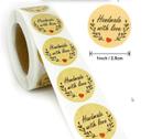 500 stickers labels rol handmade with love olijf+hartje, Nieuw, Ophalen of Verzenden