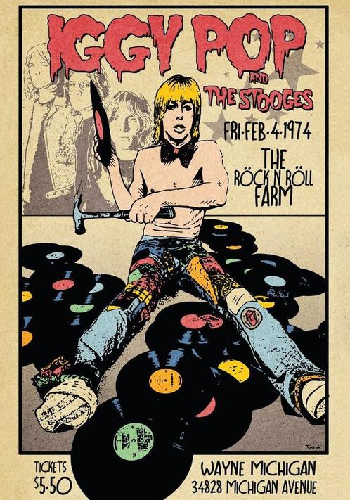 Posters - Poster Iggy Pop - Rock N Roll Farm, Verzamelen, Muziek, Artiesten en Beroemdheden, Zo goed als nieuw, Verzenden