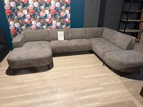 U Bank Umberto luxe stof gemelleerd bruin hoekbank 3 delig, Huis en Inrichting, Banken | Bankstellen, 300 cm of meer, Minder dan 75 cm