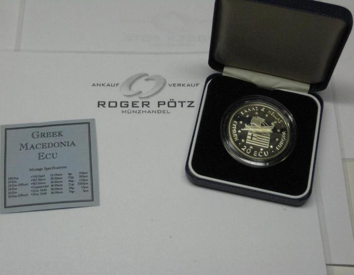 20 Ecu 1993 Griechenland zilver Piedfort Pp mit Echtheits..., Postzegels en Munten, Munten | Europa | Niet-Euromunten, Verzenden