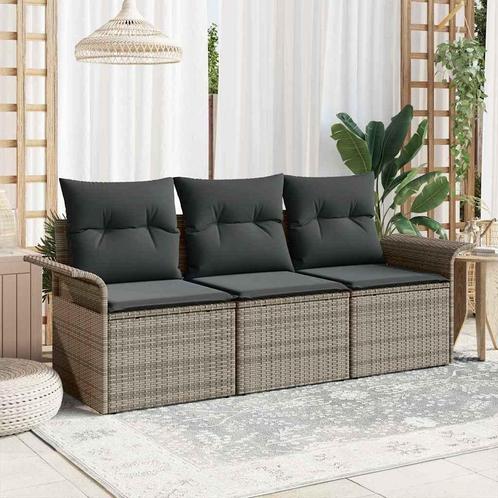 vidaXL Tuin Sofa Set met kussen met opslag 3 pcs Grijs Poly, Tuin en Terras, Tuinsets en Loungesets, Nieuw, Rotan, Verzenden