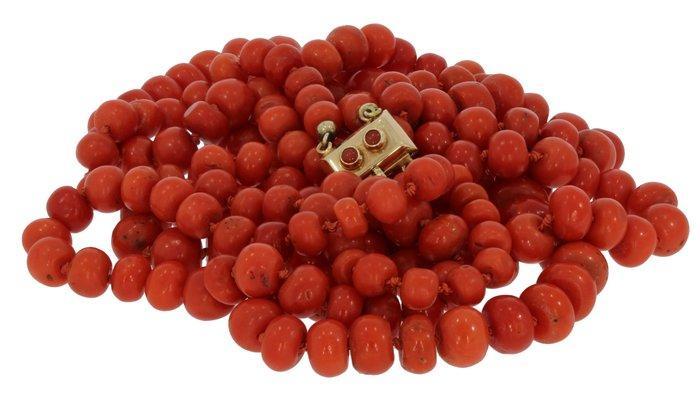 Ketting - 14 karaat Geel goud Bloedkoraal - Kaasjes kralen, Sieraden, Tassen en Uiterlijk, Antieke sieraden
