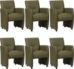 Set van 6 Olijfgroene leren moderne eetkamerfauteuils - Tole, Huis en Inrichting, Stoelen, Overige kleuren, Nieuw, Leer, Ophalen of Verzenden