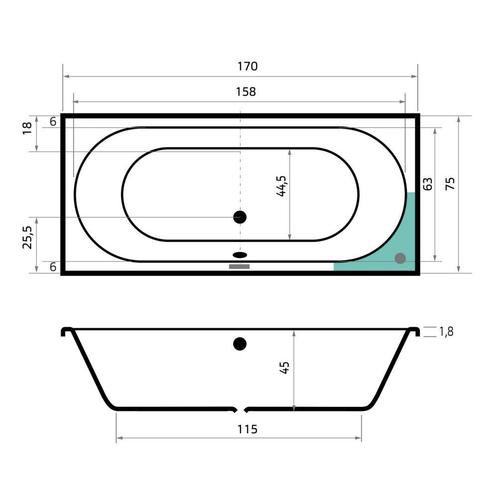 Ligbad Beterbad Xenz Madeira 170x75 cm Inclusief Badpoten, Doe-het-zelf en Verbouw, Sanitair, Ophalen of Verzenden