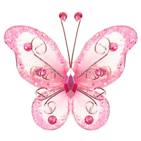 Haarklemmetje Roze Organza Vlinder met Steentjes en Glitters, Sieraden, Tassen en Uiterlijk, Kindersieraden, Roze, Nieuw, Ophalen of Verzenden