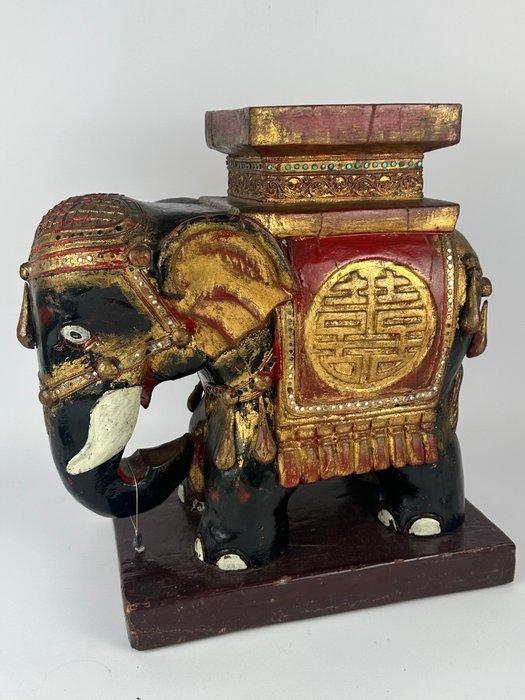 Standaard - Glas-in-lood, Hout - Een grote olifant die staat, Antiek en Kunst, Kunst | Niet-Westerse kunst