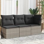 vidaXL Tuinbank 3-zits met kussens poly rattan grijs, Verzenden, Nieuw, Rotan