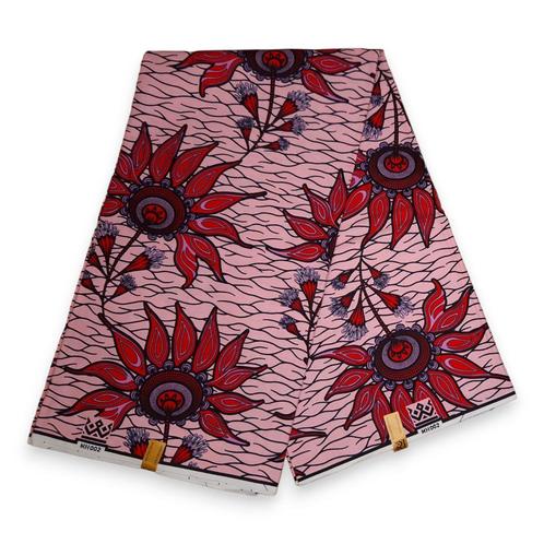 Afrikaanse stof - Rode Flower - 100% katoen, Hobby en Vrije tijd, Stoffen en Lappen, Nieuw, Ophalen of Verzenden
