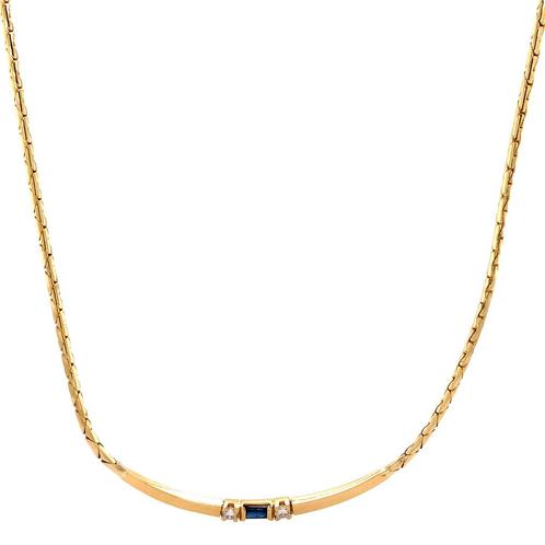 Gouden collier met hanger met diamant en saffier 42 cm 14, Sieraden, Tassen en Uiterlijk, Kettingen, Nieuw, Ophalen of Verzenden