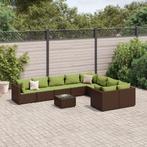 vidaXL 10-delige Loungeset met kussens poly rattan bruin, Tuin en Terras, Verzenden, Nieuw, Rotan, Loungeset