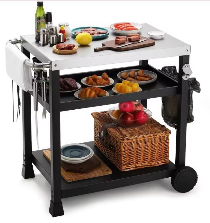 Grillwagen met RVS Blad – 3 Lagen & Wielen voor BBQ, Huis en Inrichting, Keuken | Keukenelementen, Nieuw, Verzenden