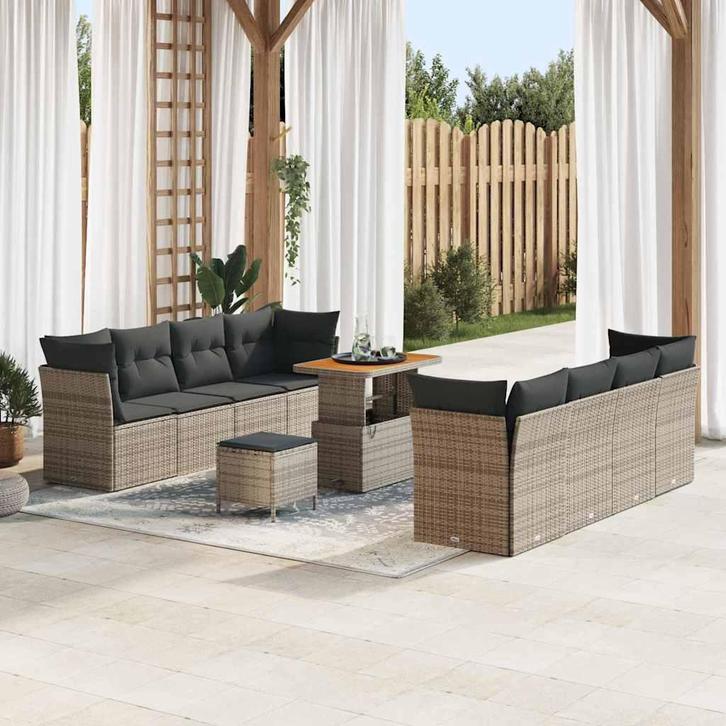 vidaXL Tuin Sofa Set 11 pcs Grijs poly rattan, Tuin en Terras, Tuinsets en Loungesets, Nieuw, Verzenden