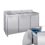 GGM Gastro | Spoelbakkast - 1800x700mm - met vuilnisbak & 2, Verzenden, Nieuw in verpakking, RVS Meubilair