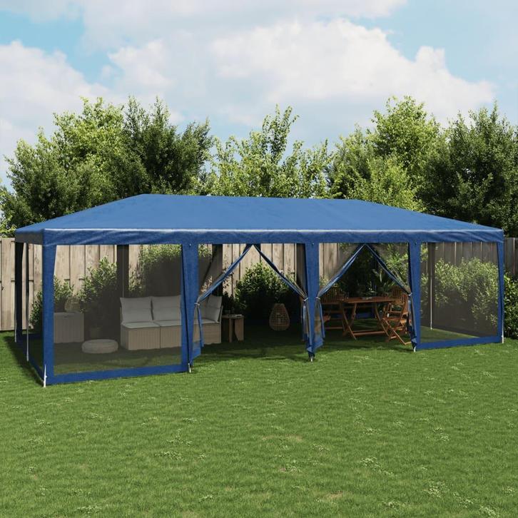 vidaXL Partytent met 12 mesh zijwanden 8x4 m HDPE blauw, Tuin en Terras, Partytenten, Partytent, Nieuw, Verzenden