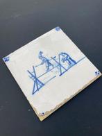 Tegel - Antieke Delfts blauwe tegel met acrobatiek op, Antiek en Kunst