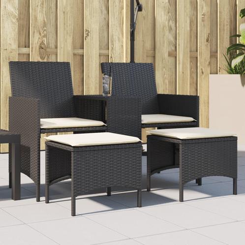 vidaXL Tuinbank 2-zits met tafel en voetenbanken poly rattan, Tuin en Terras, Tuinsets en Loungesets, Nieuw, Rotan, Verzenden