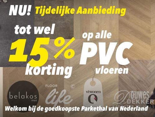 NU 15% KORTING op al onze PVC-Vloeren bij De Parkethal, Doe-het-zelf en Verbouw, Vloerdelen en Plavuizen, 10 tot 30 cm, 150 cm of meer